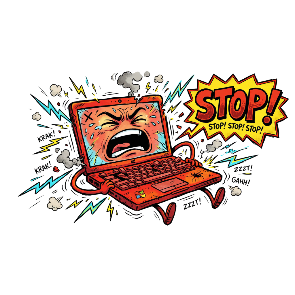 Screaming laptop cartoon